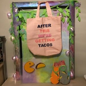 Pac-Man Taco Window clings and tote
